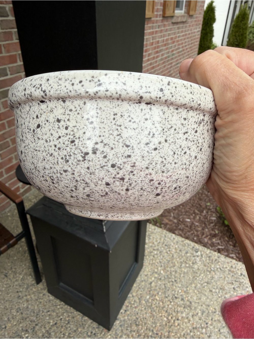 Vintage Ceramic Black Speckled Serving Bowl 3 1/2” H